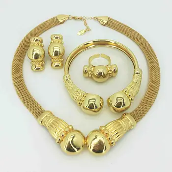 HORÚCE Módne svadobné Dubaj Afrika Nigéria Afriky Šperky set zlata-farebná náhrdelníky Náušnice romantické ženy, Svadobné Šperky Sady