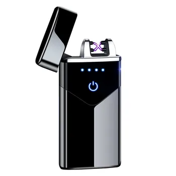 Horúci ĽAD Black USB Elektrický Zapaľovač S USB Drôt Plazma Dual Oblúkové Elektrické Zapaľovače Vetru Touch Oheň Fajčiar Mužov Gadget Dary