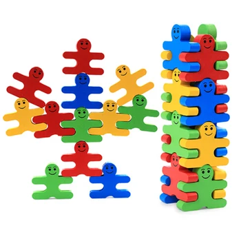 Hot Predaj 16pcs/set Baby Hračky Vzdelávacie rovnováhu darebák bloky hračka Cartoon farebné Vyváženie Bloky Drevené Hračky pre Deti
