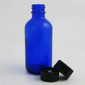 Hot Predaj 24 x 60ml 2 oz Naplniteľné Kobaltová Modrá Jasné, Jantárová Boston Okrúhle Sklenené Fľaše s Black Polyseal (Kužeľ)Linajkované Uzávery