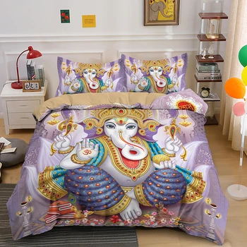 Hot Predaj King Size Postelí Nastaviť Boho Mandala Farebný Dizajn Boh Ganeš Perinu Queen Bed Súpravy S Obliečka Na Vankúš Indiánsky Symbol