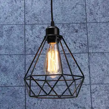 Hot Predaj Retro klietky prívesok svetlo železa minimalistický retro Škandinávskych loft pyramídy prívesok lampa kovové Závesné Lampy E27 Vnútorné