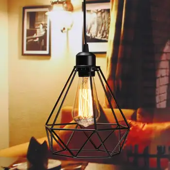 Hot Predaj Retro klietky prívesok svetlo železa minimalistický retro Škandinávskych loft pyramídy prívesok lampa kovové Závesné Lampy E27 Vnútorné
