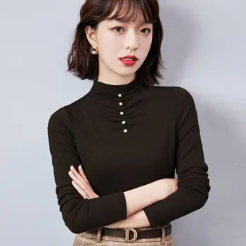 Hrubé brúsne pol vysoká krku spodnej tričko ženy 2020 jeseň a v zime novú veľkú veľkosť teplý kabát študentov kórejský dlhý rukáv t