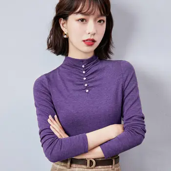 Hrubé brúsne pol vysoká krku spodnej tričko ženy 2020 jeseň a v zime novú veľkú veľkosť teplý kabát študentov kórejský dlhý rukáv t