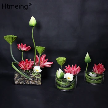 Htmeing 3ks PU Skutočný Dotyk Lotus Podložky Plávajúce Scenérie pre Bazén Dekorácie Akvárium rybničnej Vody Dekoratívne
