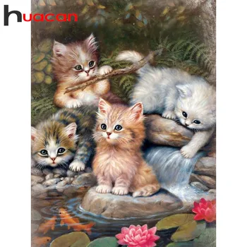 Huacan Diamond Maľovanie Plný Vrták Mačka Ručné Darček Výšivky Zvierat Mozaiky Cross Stitch Kvet Diamond Umenie