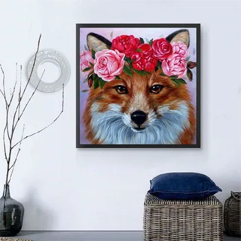 HUACAN Plné Námestie Diamond Maľovanie Fox 5D DIY Diamond Výšivky Zvierat Kvetinové Mozaiky Obrazu Drahokamu Výzdoba Domov