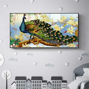 Huacan Páva Diamond Maľovanie Kit Nové Mozaiky Zvierat Výšivky Úplné Zobrazenie Kvet Domova
