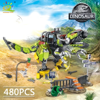 HUIQIBAO 480Pcs Svete Jurassiced Dinosaura Zbraň Park Stavebné Bloky, Mesto Drak Mecha Údaje Kreatívne Hračky Tehál Deti
