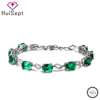 HuiSept Trendy 925 Strieborný Náramok Emerald Drahokam Zirkón Jemné Šperky Ozdoby pre Ženy, Svadobné Zásnubné Dary Veľkoobchod