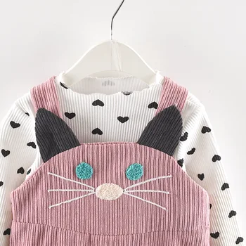 Humor majú Nové Jeseň Zima Jar Dievčatá Oblečenie Sady Jeseň Bavlna Dlhé Rukávy Dot T-shirt+Cat Popruh Šaty 2ks Detské Oblečenie