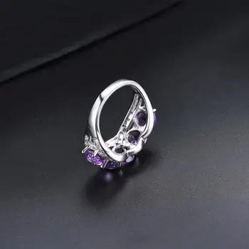 Hutang 4.04 ct Ametyst Strieborný Prsteň 925 Sterling Silver Skutočné Purple Stone Ženy Snubné Prstene Jemné Drahokam Elegantné Šperky