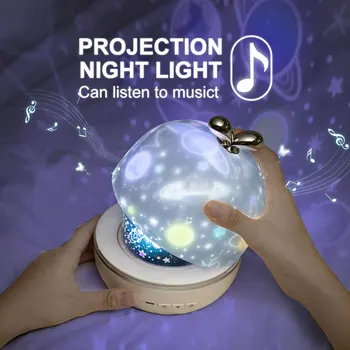 Hviezdne Nebo Projektor Nočné Svetlo S BT Reproduktor Diaľkové ovládanie Dobíjacia Otočiť LED Lampa Farebné Star Deti Baby Darček