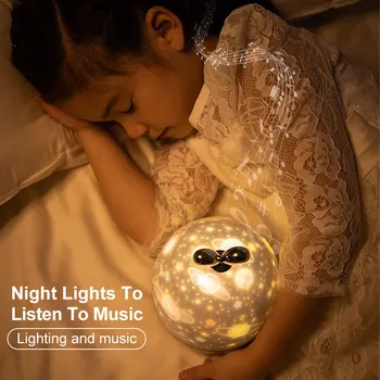 Hviezdne Nebo Projektor Nočné Svetlo S BT Reproduktor Diaľkové ovládanie Dobíjacia Otočiť LED Lampa Farebné Star Deti Baby Darček