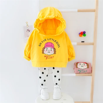 HYLKIDHUOSE 2020 Jar Baby Dievčatá Oblečenie Súpravy s Kapucňou Cartoon T Shirt Dot Nohavice Batoľa Detská Oblečenie Dieťa Dovolenku Oblečenie