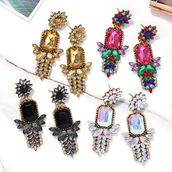 HYSECMAO Etnických Farebné Crystal Akryl Drop Náušnice pre Ženy, Svadobné Party Luxusné Šperky Kvetinový Náušnice Svadobný Dar Bijoux
