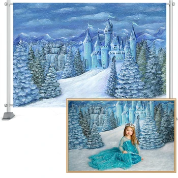 Ice Castle Pozadí Lesa Princezná Snowflake Fotografie Pozadí Vianočný stromček Dievča Detí, Narodeniny, Party Dekor Transparent