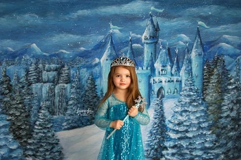 Ice Castle Pozadí Lesa Princezná Snowflake Fotografie Pozadí Vianočný stromček Dievča Detí, Narodeniny, Party Dekor Transparent