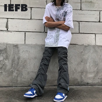 IEFB High Street Mužov Bežné Nohavice Americkej Streetwear Hip Hop Draswring Skladaný Dizajn Nohavice Elastický Pás Nohavíc 2021 9Y5523