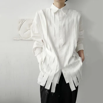 IEFB /pánskeho oblečenia deisn biele tričko 2021 nové jednoduché nika otrepy patchwsork dlhý rukáv pevné farba vintage Spring tričko 9Y3297
