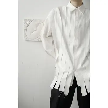 IEFB /pánskeho oblečenia deisn biele tričko 2021 nové jednoduché nika otrepy patchwsork dlhý rukáv pevné farba vintage Spring tričko 9Y3297
