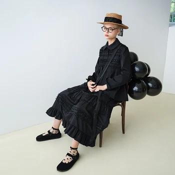 Imakokoni Hej Er Nao originálne čierna sukňa žena jeseň strednej dĺžky vysoký pás, šitie čipky a-line sukne