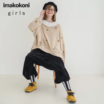 Imakokoni marhuľový šitie malých kvet pôvodné Japonské jednoduché pulóver hoodies nové jesenné a zimné oblečenie pre ženy