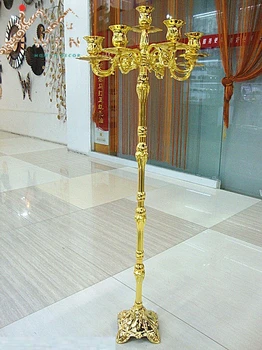 IMUWEN Najvyššia zlato candelabra 103cm, výška 7-zbrane svietnik svadobné svietnik jedinečný lesklé strieborné ozdobné sviečky stojan