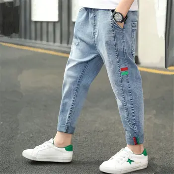 IN hot chlapci džínsy 4-13 rokov Bavlna prať deti džínsy kórejský vrecku písmená nohavice pre baby chlapci džínsy deti 7 farieb možnosti