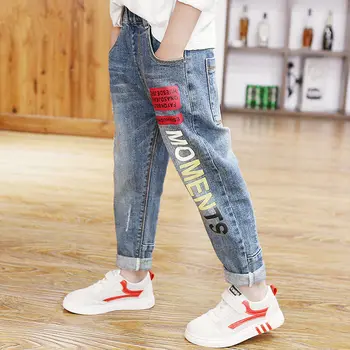 IN hot chlapci džínsy 4-13 rokov Bavlna prať deti džínsy kórejský vrecku písmená nohavice pre baby chlapci džínsy deti 7 farieb možnosti