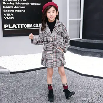 In hot girls Vlnené kabát 4-13 rokov kórejský módne vonkajšia bunda dievčatá jeseň a v zime dlho vlnené kabát zahusťovanie priekopa