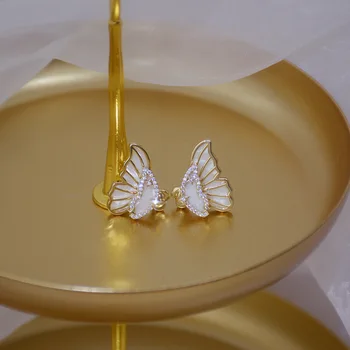 In Hot Predaj Romantické, Jemné Šperky Kubický Zirkón CZ Stud Náušnice pre Ženy 14k Skutočné Zlato Shell Motýľ Náušnice