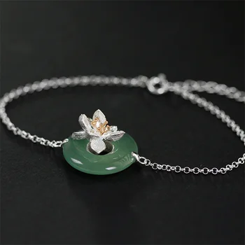 INATURE Prírodného Kameňa Lotosový Kvet Náramok Pre Ženy 925 Sterling Silver Šperky