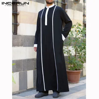 INCERUN Mužov Islamskej Kaftan Moslimské Oblečenie s Dlhým Rukávom Patchwork Stojan Golier Vintage Šaty Dubaj arabskom Blízkom Východe Jubba Thobe