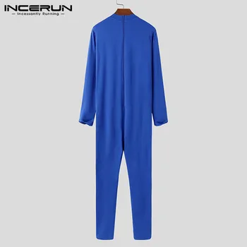 INCERUN Mužov Jumpsuit Pyžamo oblečenie pre voľný čas Dlhý Rukáv O Krk Voľný Odev Mäkké Farbou Fitness Mužov Remienky Sleepwear S-5XL