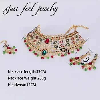 India štýl Náhrdelníky Náušnice Headdress šperky sady Svadobné svadobné Party Náhrdelník Kvapka Vody Typu Gold Crystal Svadobné Dary