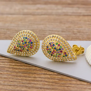 Indický Módne Šperky Micro Pave Multicolor Cubic Zirconia Kvapka Vody Stud Náušnice Zlatá Farba Medi Klincami Pre Ženy, Dievčatá