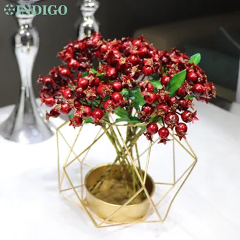 INDIGO - 9pcs Red Berry Pobočky Kytice Vianočný Stôl Dekorácie Kvet Umelých Rastlín Kvetinový Prípade Strany Interiérom