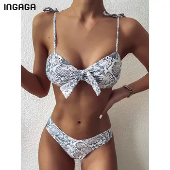 INGAGA Push Up Bikini Set Plavky 2021 Had Plavky Ženy Viazané Hrudníka plavky Popruh Luk Plávať Oblek Nové Plážové oblečenie
