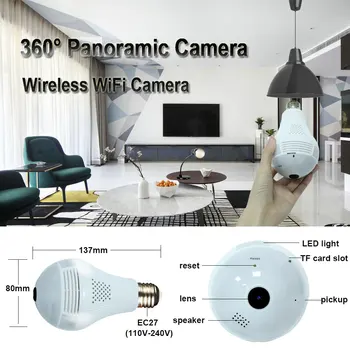 INQMEGA Home Security WiFi CCTV Fisheye Žiarovky Lampy IP Kamera 360-Stupňový LED Svetlo, 960P Bezdrôtový obojsmerné Audio bezdrôtová Kamera