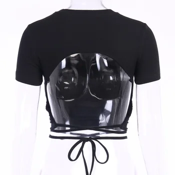 InstaHot Backless Sexy tričko Krátky Rukáv Obväz Pevné Príležitostné O-krku Lete Dámy Orezanie Hornej Streetwear Tee Top Ženy 2020