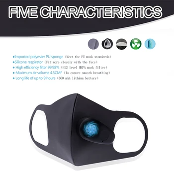 Inteligentné Elektrické Masku na Tvár Čistenie Vzduchu Anti Prachom prívodom Čerstvého Vzduchu pm2.5 S Dýchaním Ventil Automatické Filtrovanie Maska