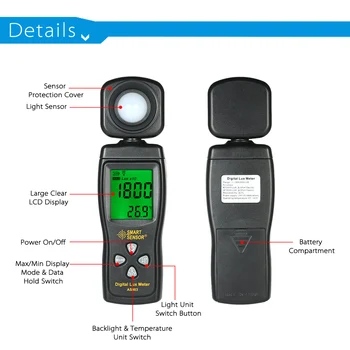 INTELIGENTNÝ SENZOR Mini Digitálny Lux Meter LCD Displej Mobilné Illuminometer Luminometer Fotometer Luxmeter Svetlo Meter 0-200000 Lux