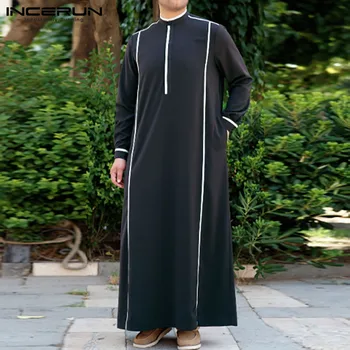 Islamský Moslimských Mužov Kaftan arabčina Jubba Thobe Dubaj Blízkom Východe Rúcha Patchwork Long Sleeve Stand Golier Mužov Oblečenie INCERUN 7