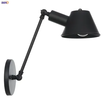 IWHD Black Jedno otočné Rameno Stenové Svetlo, spálňa, Schodisko, Vedľa Loft Priemyselné Vintage Nástenné Svietidlo Sconce Edison Štýl Osvetlenie LED