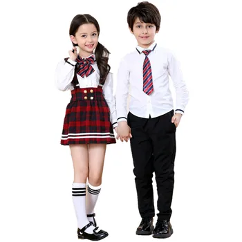 Japanes Študent Školské Uniformy Set pre Dievčatá Chlapci Materských školách Kostýmy, Šaty, Deti Biele Bavlnené Košele Navy Popruhy Sukne