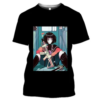 Japonsko 90-tych Anime Estetické Umenie pánske T-shirt Pohode Dievčatá Chlapci Zbraň Meč Lete Bežné Harajuku T Shirt 3D Tlač Krásy Ulici Fit