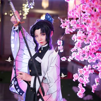 Japonské Anime Démon Vrah Kimetsu č Yaiba Kochou Shinobu Cosplay Kostým Ženy Kimono Halloween Karneval kostým Party Parochňu
