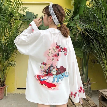 Japonské Kimono Cardigan Yukata Ženy Dragon Vytlačené Tričko S Dlhým Rukávom Bežné Kimonos Femme Kawaii Ázijské Kimono Cosplay Kostýmy